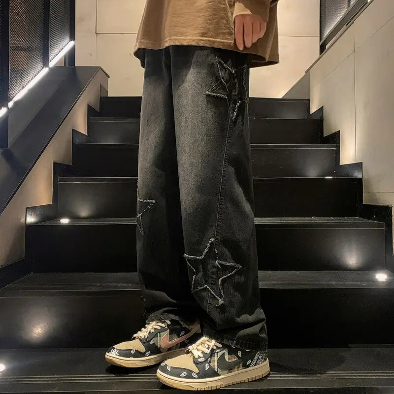 Y2K Vintage Homens Coreano Azul Streetwear