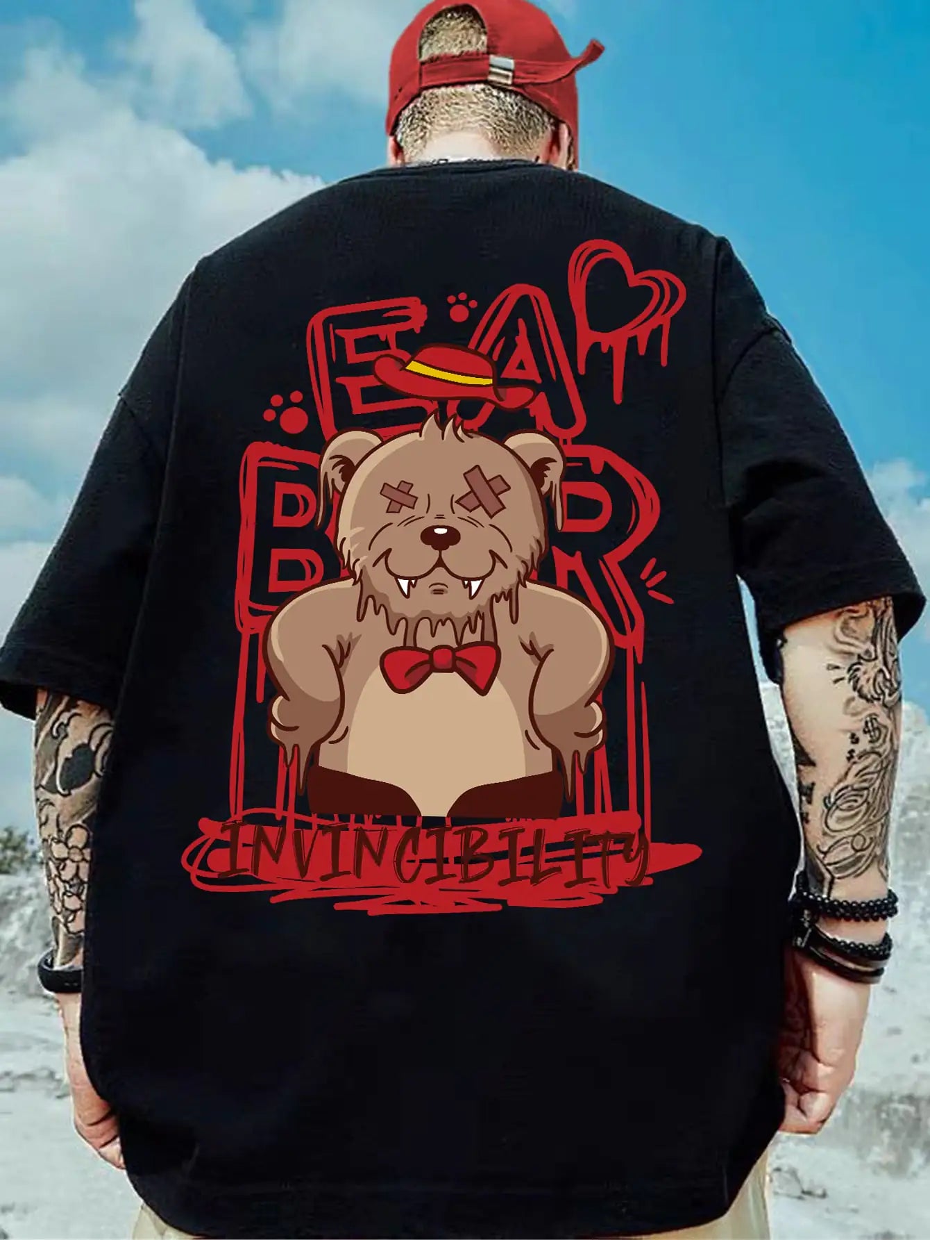 Summer Fashion Bear Print Men's Loose T-Shirt