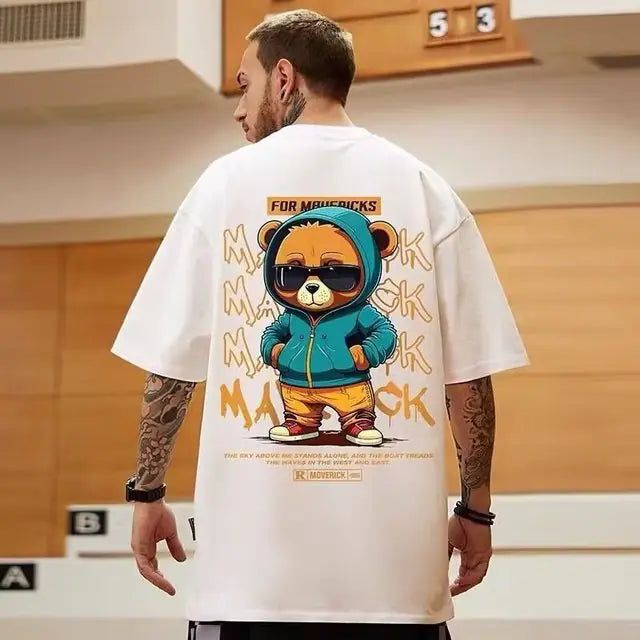 Summer Fashion Bear Print Men's Loose T-Shirt