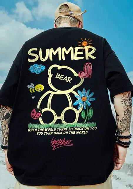 Summer Fashion Bear Print Men's Loose T-Shirt