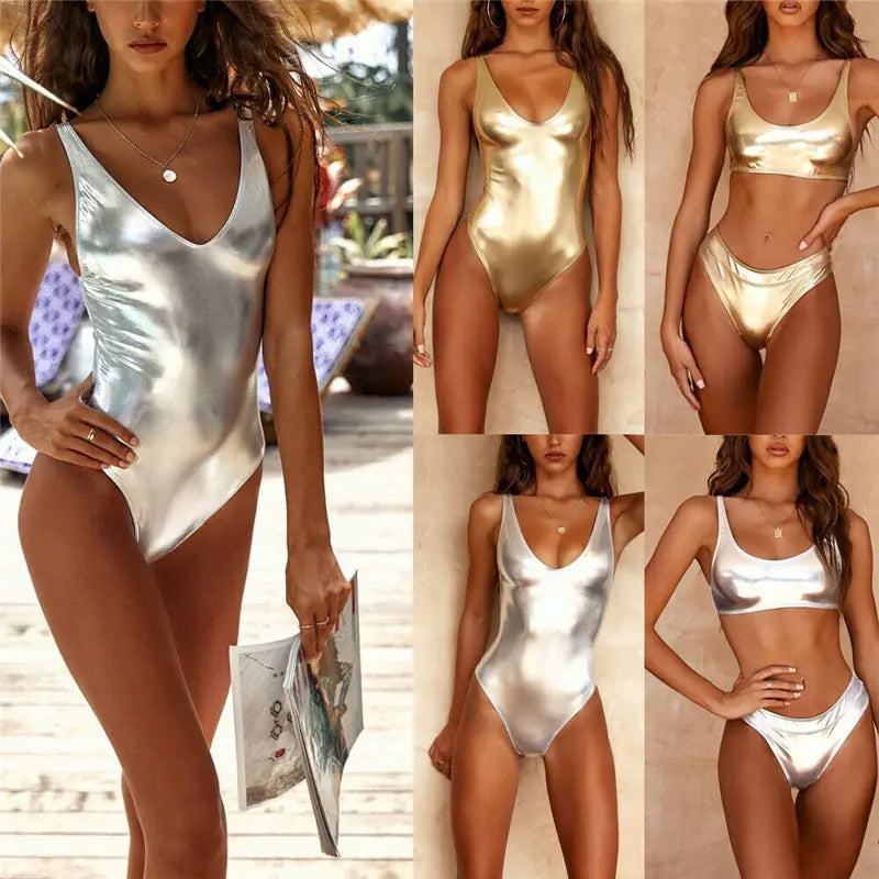 Sexy Shiny Metallic Beachwear