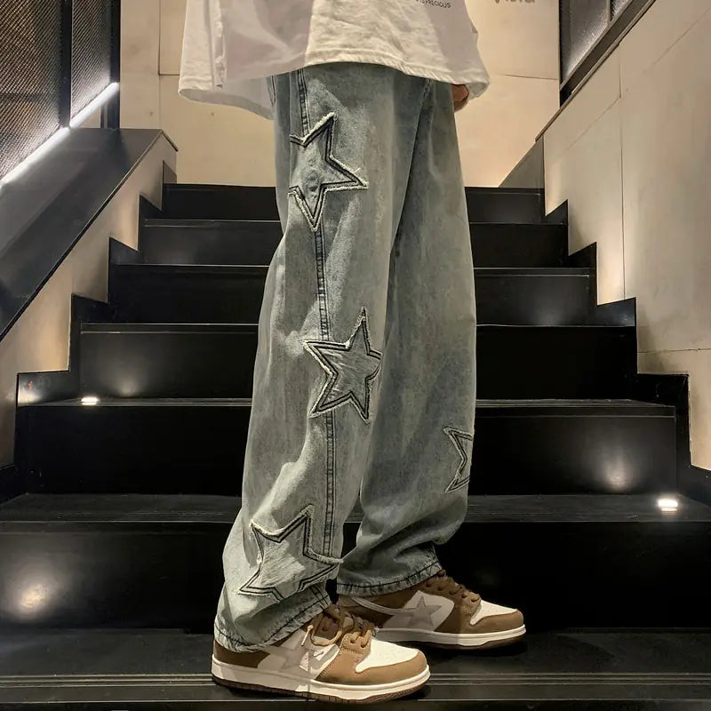 Y2K Vintage Homens Coreano Azul Streetwear